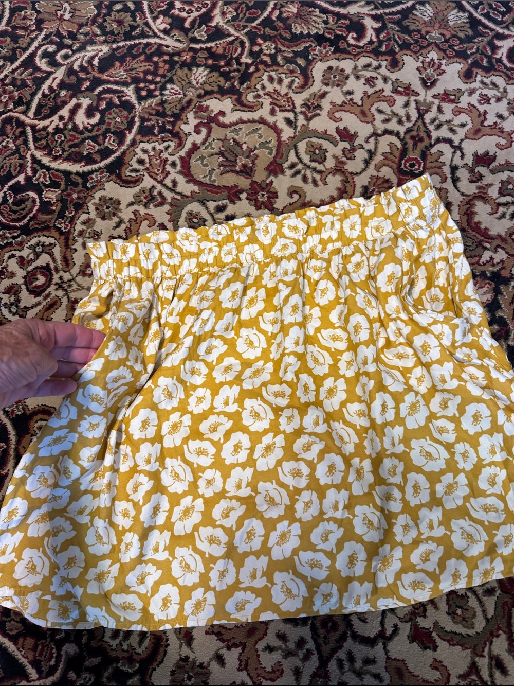 Yellow Floral Elastic-Waist Women's Skirt large
